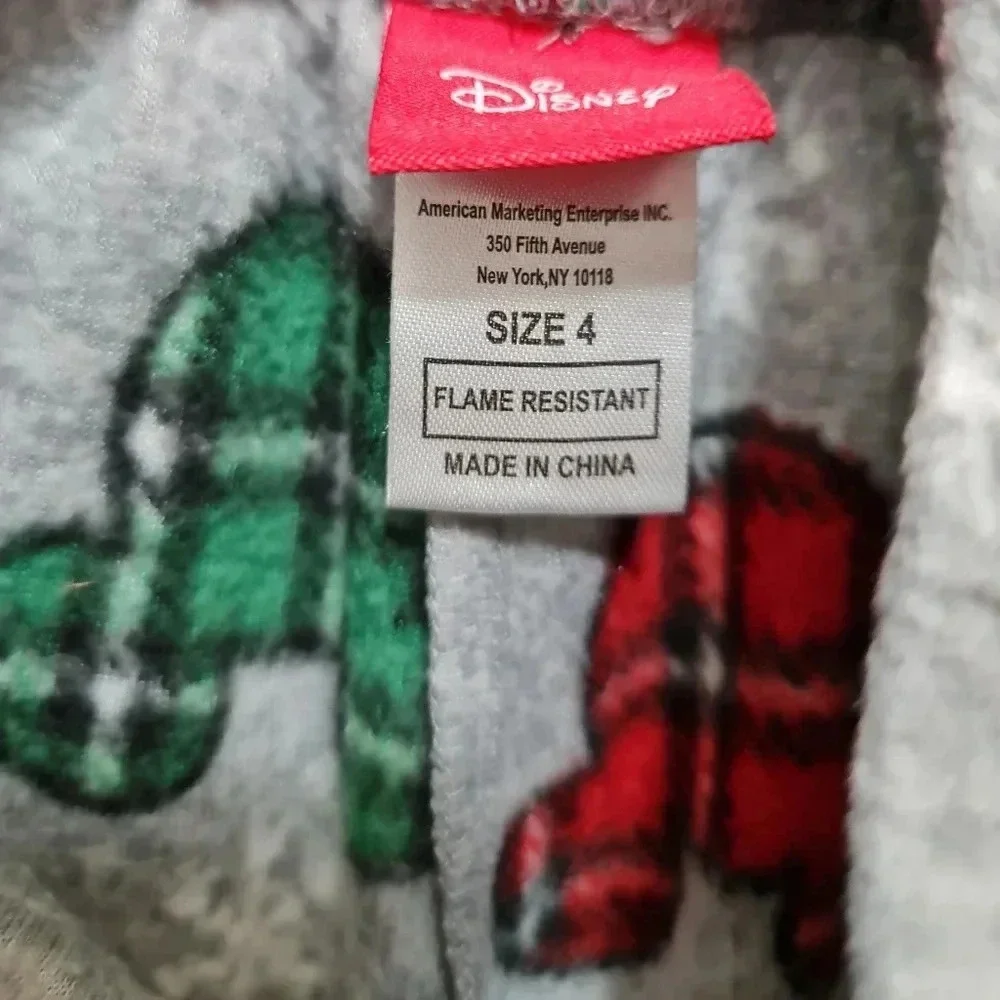 Disney Mickey Mouse Pajama Pants Child's 4 Fleece Gray Red Green Plaid